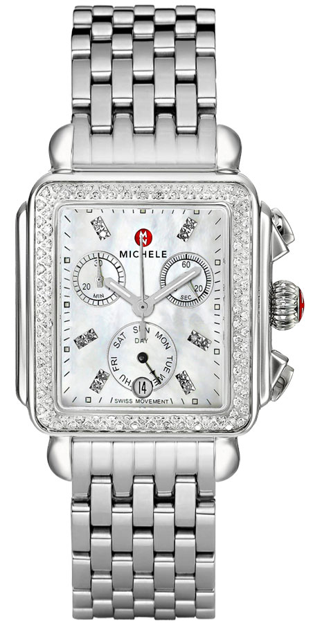 Michele Deco Collection Watches Ladies Pearl White Battery Operated Quartz MWW06P000099 Watch
