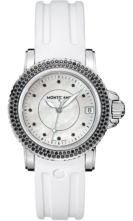 MontBlanc Sport Lady Watches  Mother of Pearl White Dial Set with Diamonds Battery Operated Quartz 9650 Watch