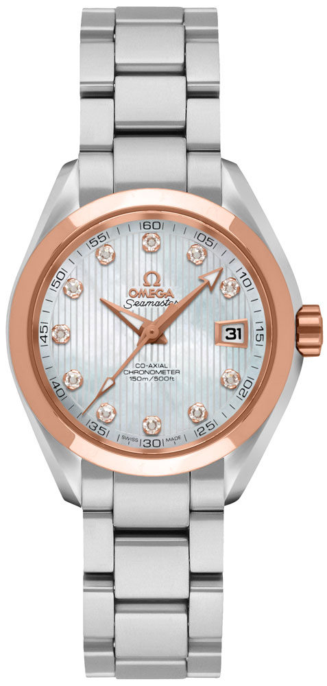 Omega Seamaster Aqua Terra Watches Ladies Mother of Pearl White Dial Set with Diamonds Self winding Automatic Chronometer 23120302055003 Watch