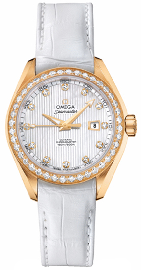 Omega Seamaster Aqua Terra Watches Ladies Mother of Pearl White Dial Set with Diamonds Self winding Automatic Chronometer 23158342055001 Watch