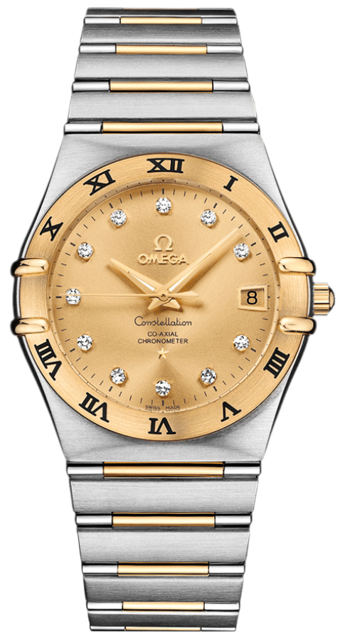 Omega Constellation Watches Mens Gold Dial Set with Diamonds Self winding Automatic Chronometer 11120362058001 Watch