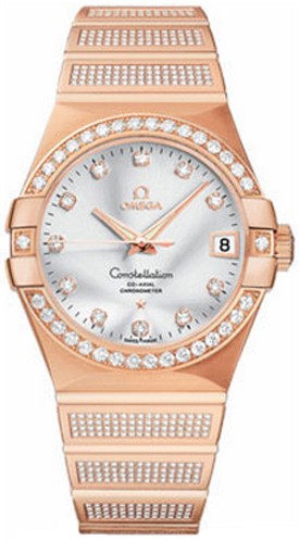 Omega Constellation Watches Mens Silver Dial Set with Diamonds Self winding Automatic 12355382152005 Watch