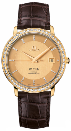 Omega De Ville Watches Mens Champagne Dial Set with Diamonds 41358372058001 Watch