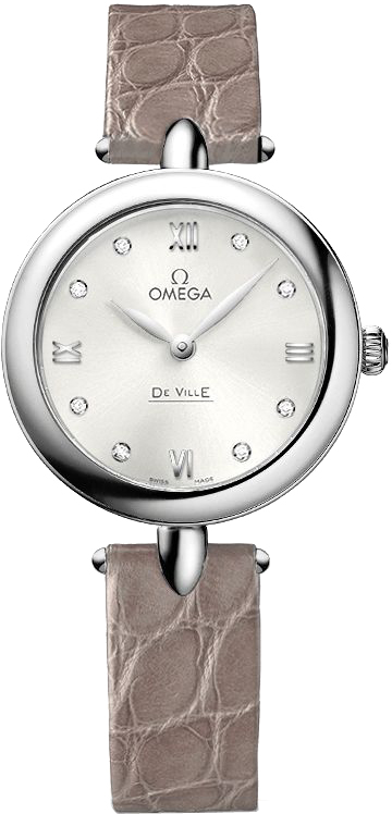 Omega De Ville Watches Ladies Silver Dial Set with Diamonds Battery Operated Quartz 42413276052001 Watch