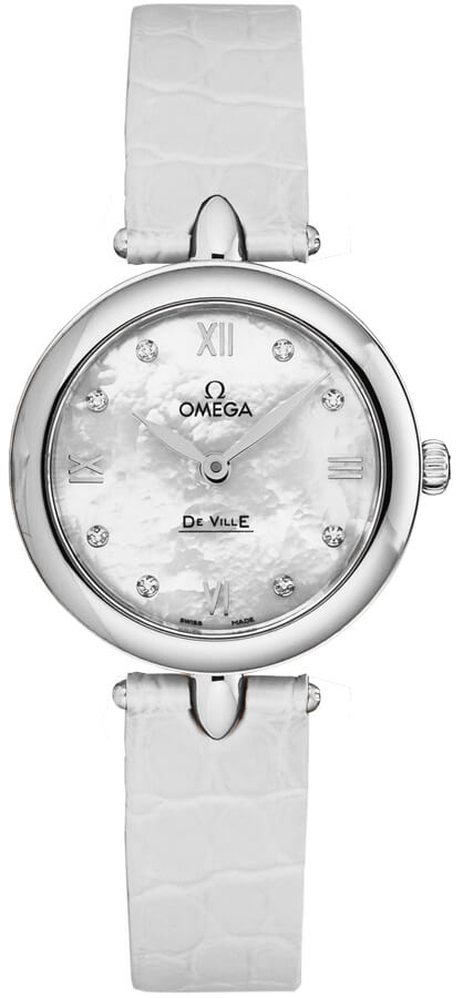Omega De Ville Watches Ladies Mother of Pearl White Dial Set with Diamonds Battery Operated Quartz 42413276055001 Watch