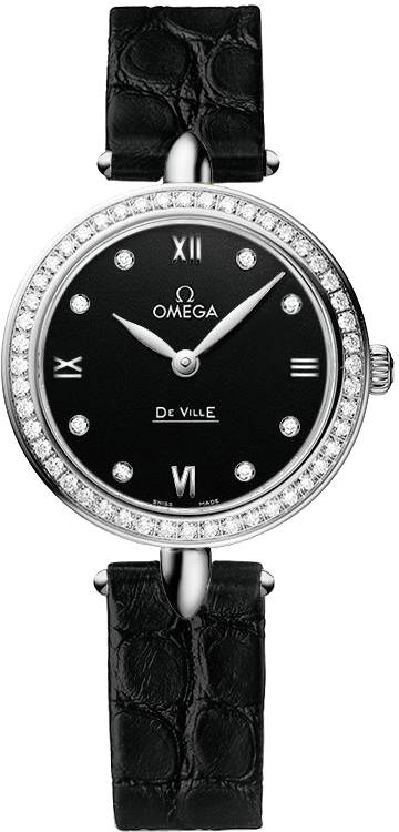 Omega De Ville Watches Ladies Lacquered Black Dial Set with Diamonds Battery Operated Quartz 42418276051001 Watch