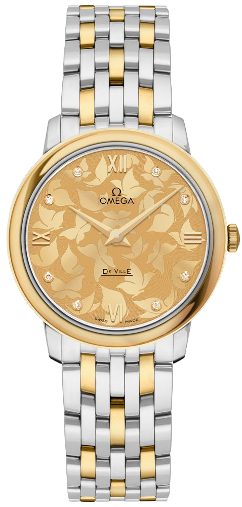 Omega De Ville Watches Ladies Champagne Dial Set with Butterfly Pattern Battery Operated Quartz 42420336058001 Watch