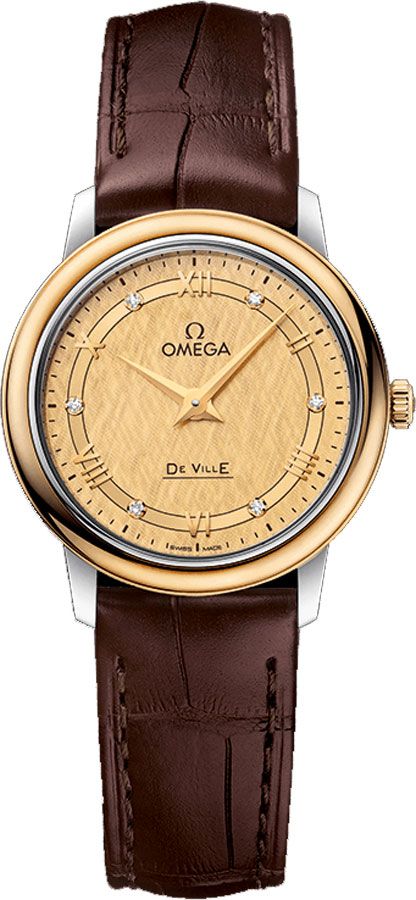 Omega De Ville Watches Ladies Opaline Champagne Dial with SilkLike Pattern & Yellow Gold Accents Battery Operated Quartz 42423276058001 Watch