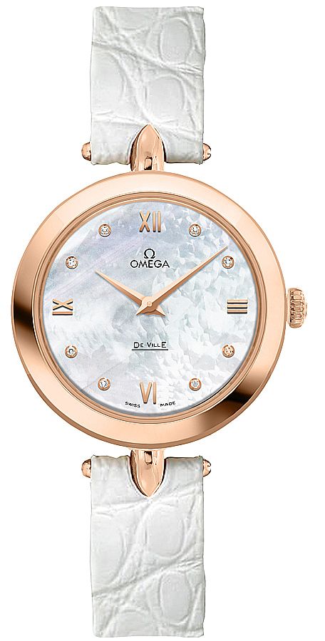 Omega De Ville Watches Ladies White Mother of Pearl Battery Operated Quartz 42453276055002 Watch