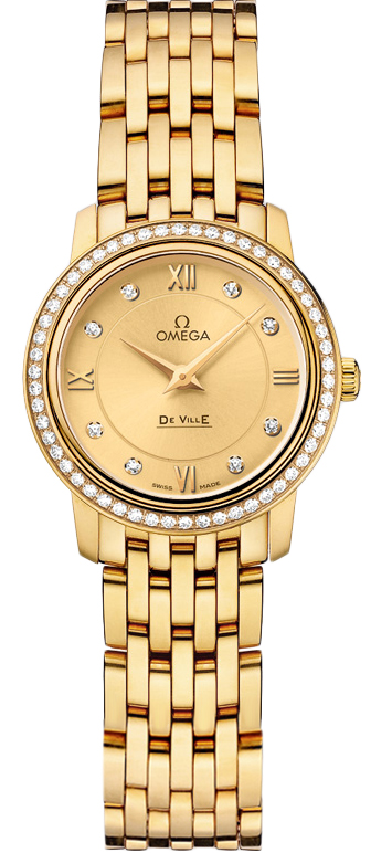 Omega De Ville Watches Ladies Champagne Dial Set with Diamonds 42455246058001 Watch