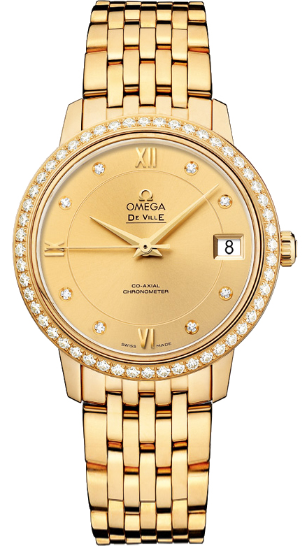 Omega De Ville Watches Ladies Champagne Dial Set with Diamonds 42455332058001 Watch