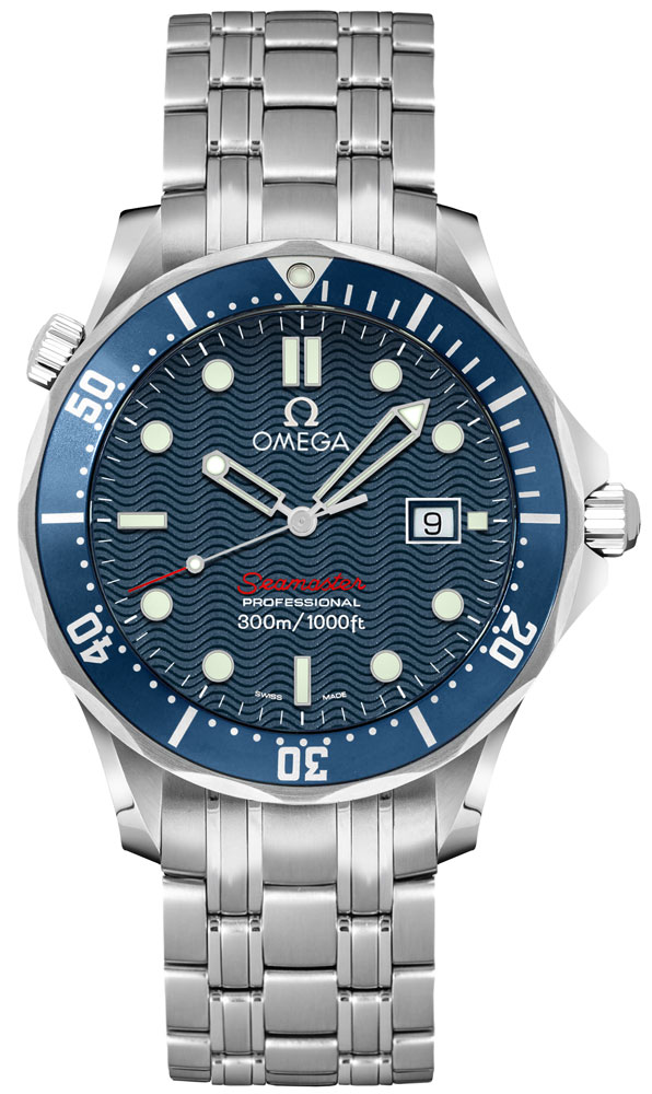 Omega Seamaster Watches Mens WavePatterned Blue Battery Operated Quartz 22218000 Watch