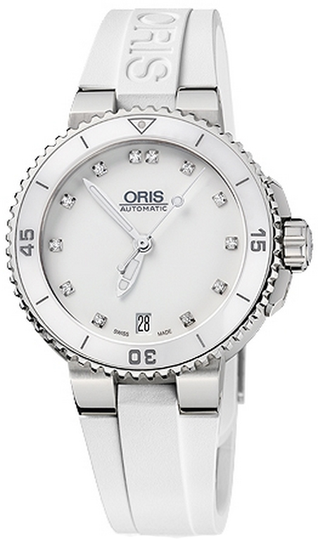 Oris Diving Watches Ladies White Dial Set with Diamonds Self winding Automatic 73376524191RS Watch