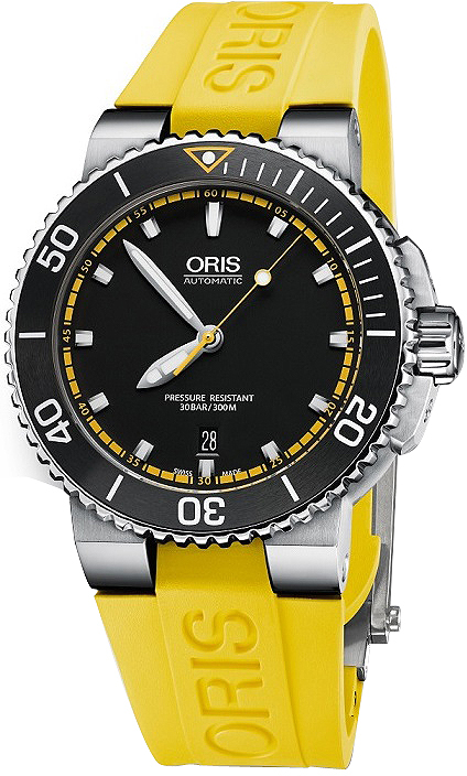 Oris Diving Watches Mens Black Self winding Automatic 73376534127RS-YELLOW Watch