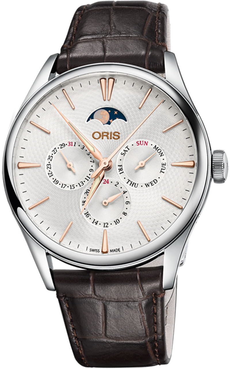 Oris Culture Watches Mens Guilloche Silver Self winding Automatic 78177294031LS-BROWN Watch