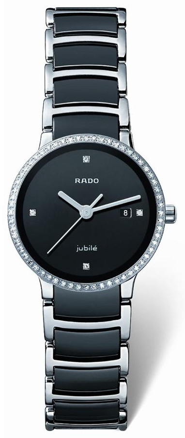 Rado Centrix Watches Ladies Black Dial Set with Diamonds Battery Operated Quartz R30933712 Watch