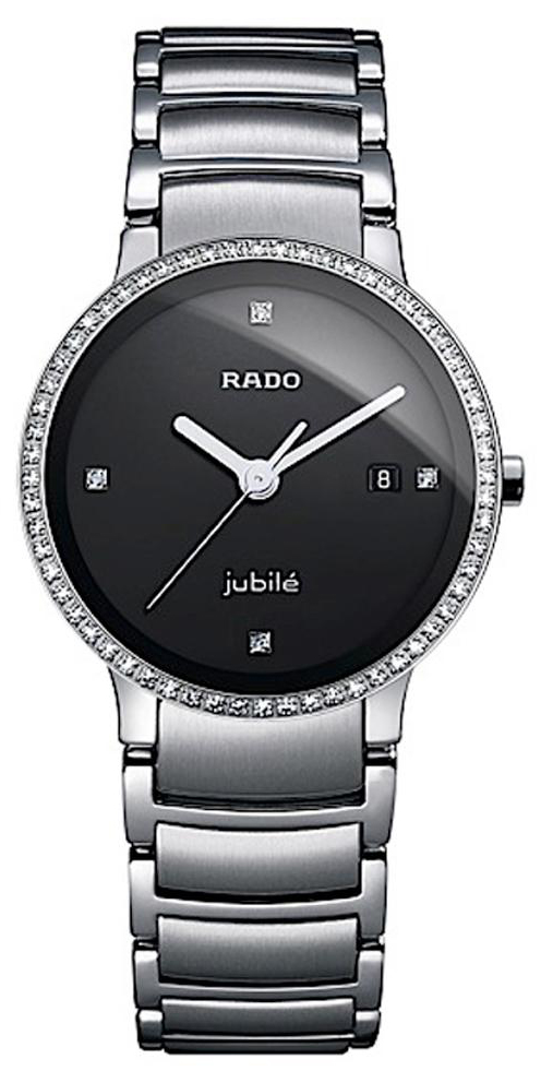 Rado Centrix Watches Ladies Black Dial Set with Diamonds Battery Operated Quartz R30933713 Watch