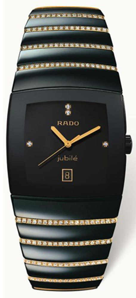 Rado Sintra Jubile Watches Mens Black Dial Set with Diamonds Battery Operated Quartz R13723719 Watch