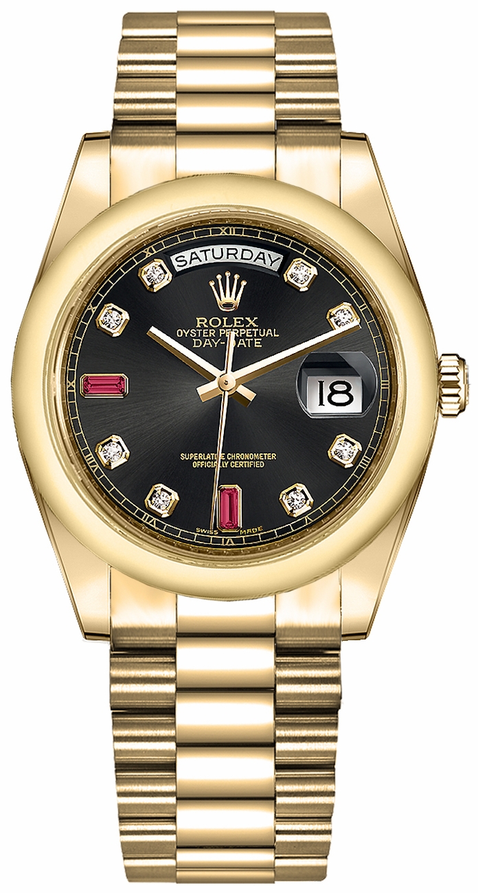 Rolex Day-Date Watches Unisex Black Self winding Automatic 118208-0323 Watch