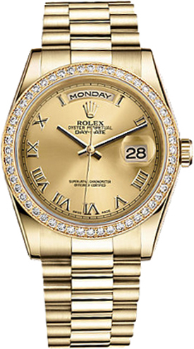 Rolex Day-Date Watches Unisex Champagne Self winding Automatic 118348-0147 Watch