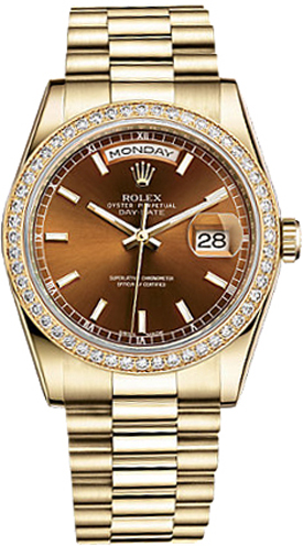 Rolex Day-Date Watches Unisex Chocolate Brown Self winding Automatic 118348-0160 Watch