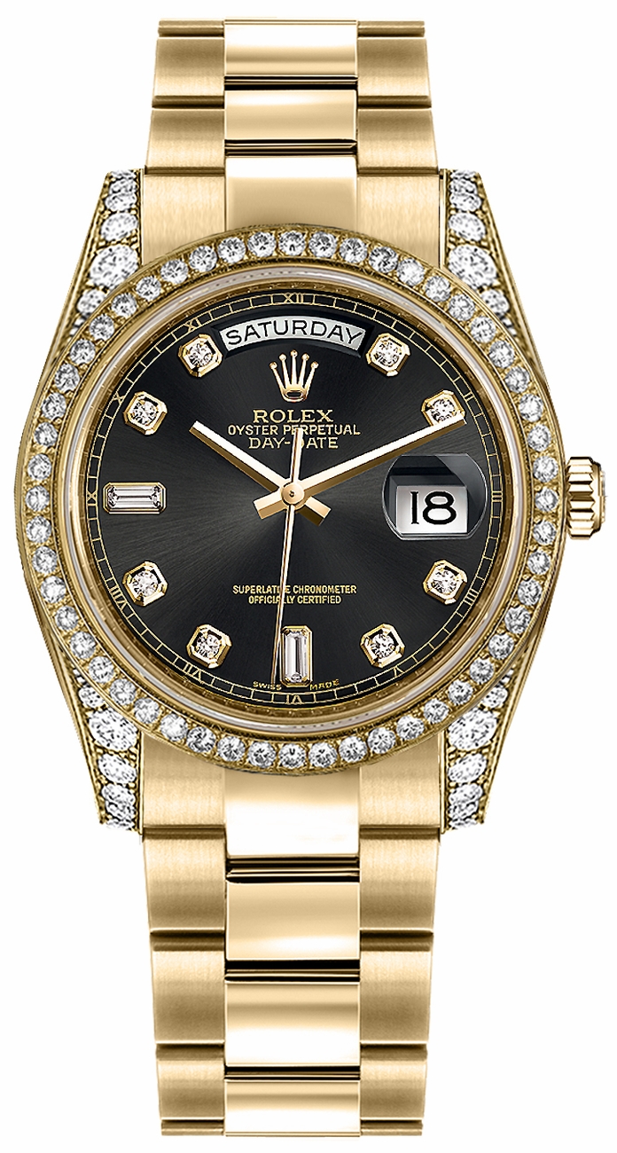 Rolex Day-Date Watches Unisex Black Self winding Automatic 118388-0191 Watch