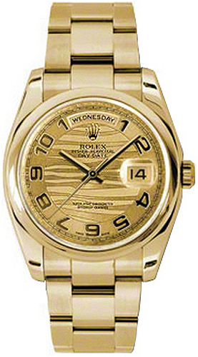 Rolex Day-Date Watches Unisex Arabic Numeral Wave Champagne Self winding Automatic Chronometer 118208-GLWADO Watch