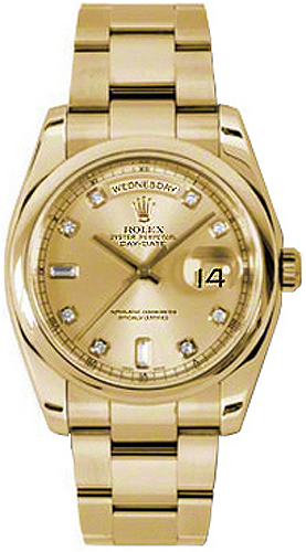 Rolex Day-Date Watches Unisex Champagne Dial Set with Diamonds Self winding Automatic Chronometer 118208-0115 Watch