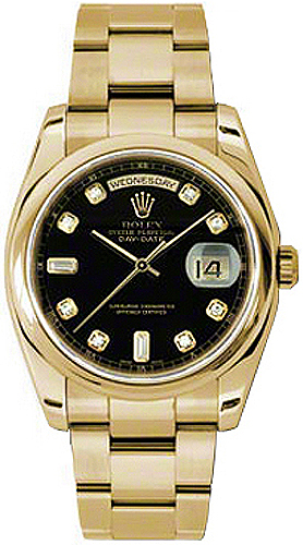 Rolex Day-Date Watches Unisex Black Dial Set with Diamonds Self winding Automatic Chronometer 118208-0085 Watch
