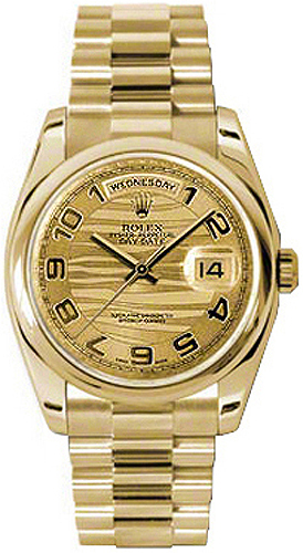 Rolex Day-Date Watches Unisex Arabic Numeral Wave Champagne Self winding Automatic 118208-GLWADP Watch