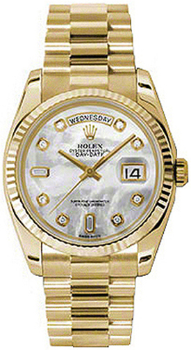 Rolex Day-Date Watches  Mother of Pearl White Dial Set with Diamonds Self winding Automatic Chronometer 118238-0115 Watch