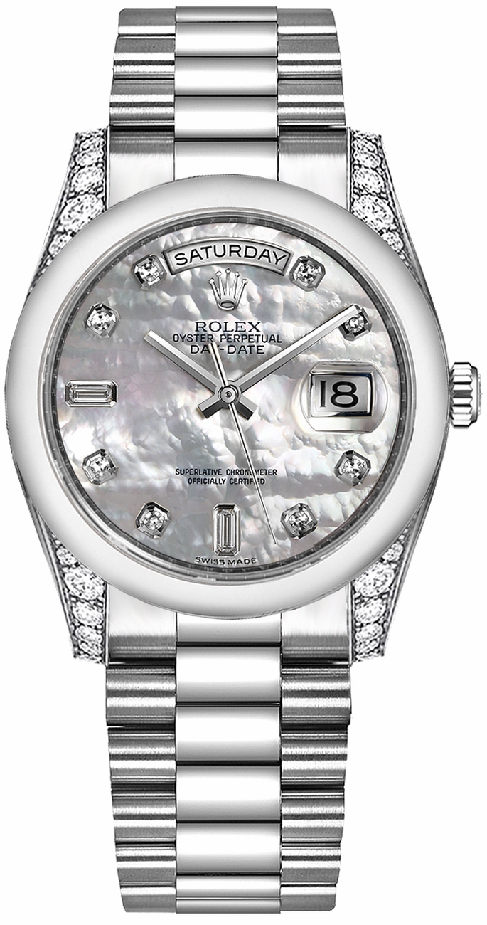 Rolex Day-Date Watches Unisex Mother of Pearl White Dial Set with Diamonds Self winding Automatic Chronometer 118296-MOPDP Watch
