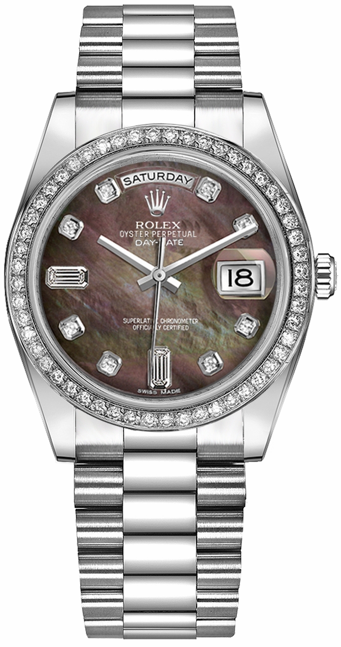 Rolex Day-Date Watches  Dark Mother of Pearl Black Dial Set with Diamonds Self winding Automatic Chronometer 118346-0026 Watch