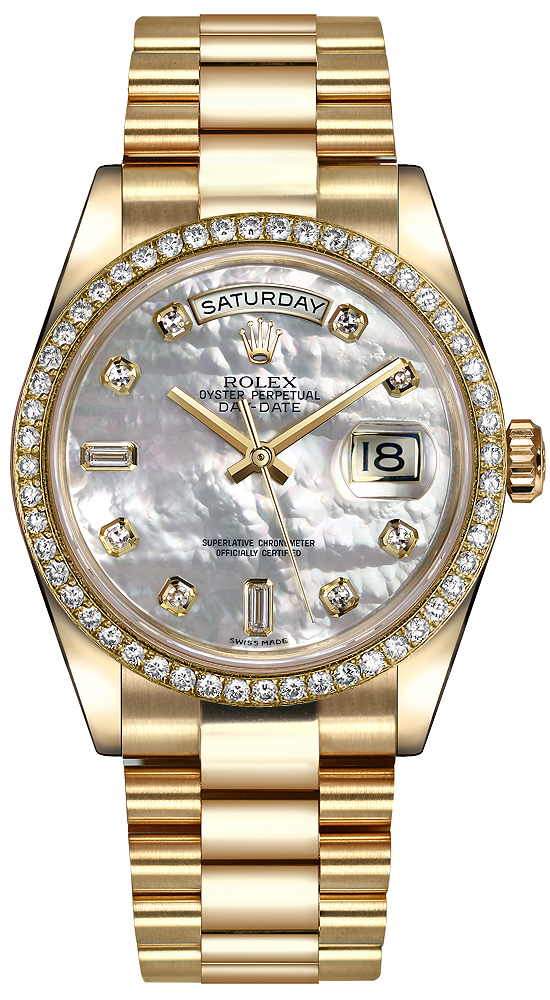 Rolex Day-Date Watches Ladies Mother of Pearl White Dial Set with Diamonds Self winding Automatic Chronometer 118348-0027 Watch