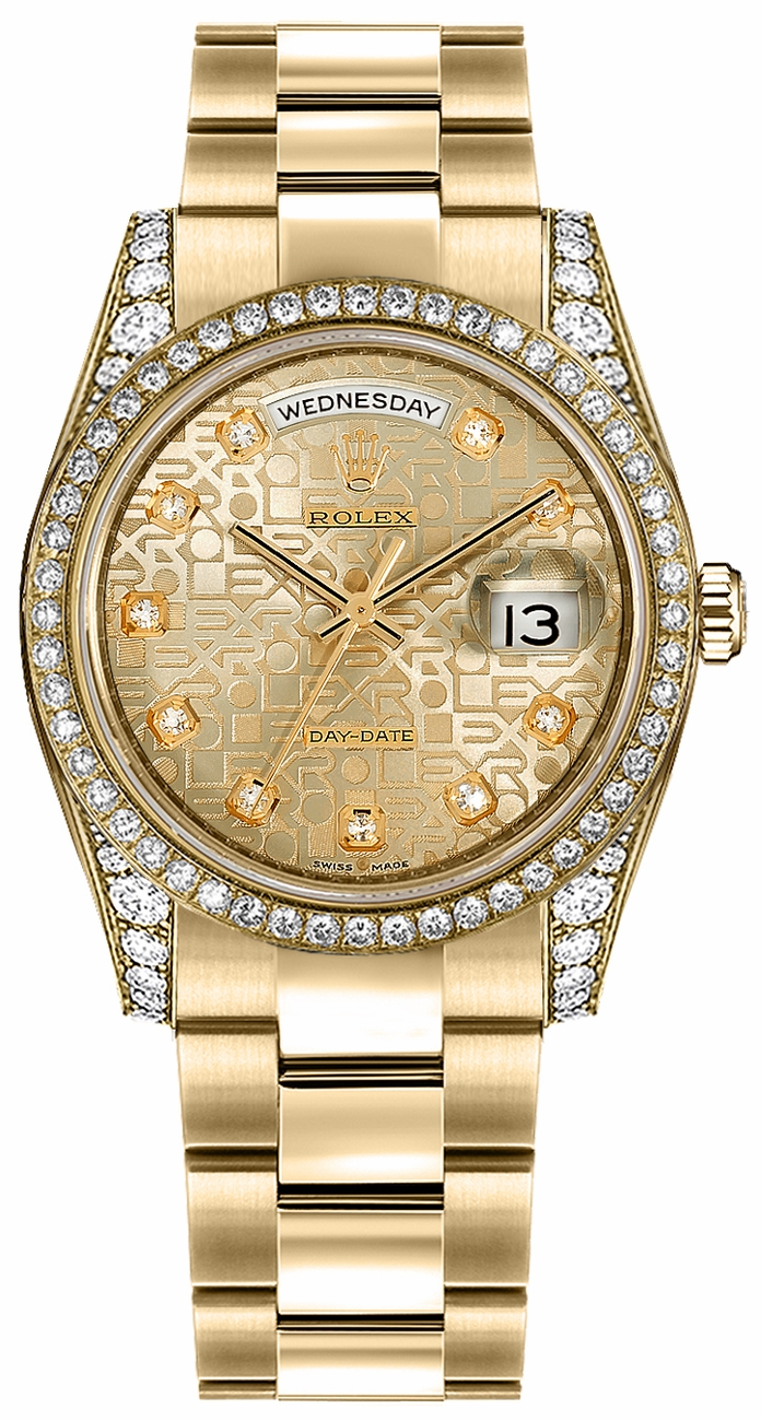 Rolex Day-Date Watches Ladies Jubilee Champagne Dial Set with Diamonds Self winding Automatic Chronometer 118388-CHPDDP Watch