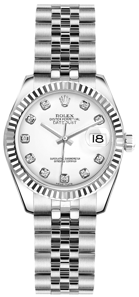 Rolex Lady-Datejust Watches  White Dial Set with Diamonds Self winding Automatic 179174-WHTDJ Watch