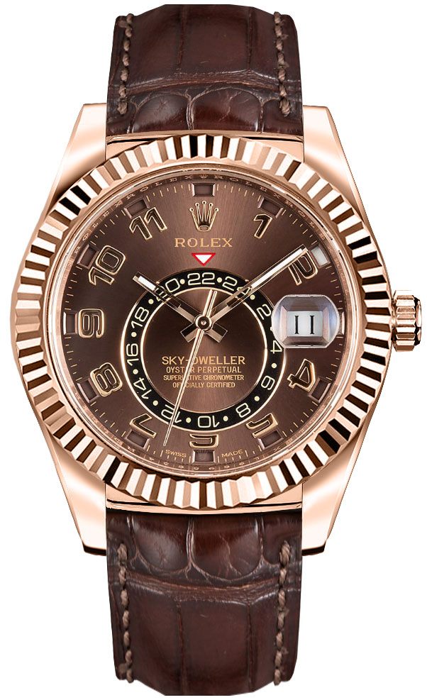 Rolex Sky-Dweller Watches Mens Chocolate Brown Sunray Self winding Automatic 326135-0001 Watch