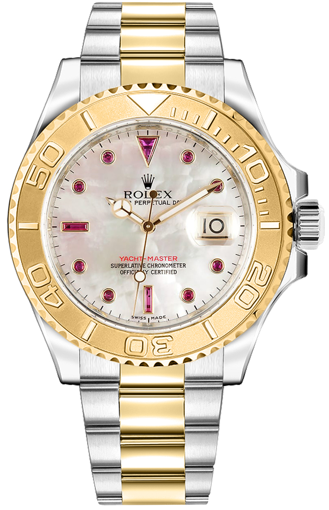 Rolex Yacht-Master Watches Mens Mother of Pearl White Dial Set with Rubies Self winding Automatic Chronometer 16623-MOPR Watch