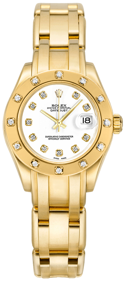 Rolex Pearlmaster Watches Ladies White Dial Set with Diamonds Self winding Automatic 80318-WHTDP Watch