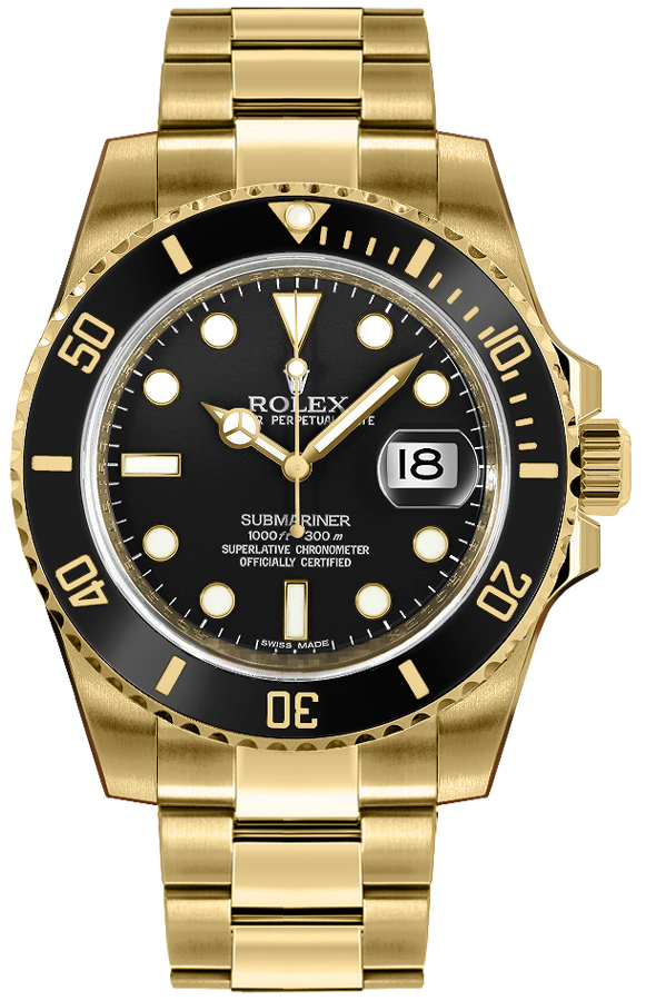 Rolex Submariner Watches Mens Black Self winding Automatic 116618LN-0001 Watch