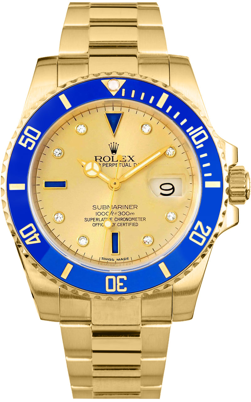 Rolex Submariner Watches Mens Champagne Self winding Automatic 16618-CHSER Watch