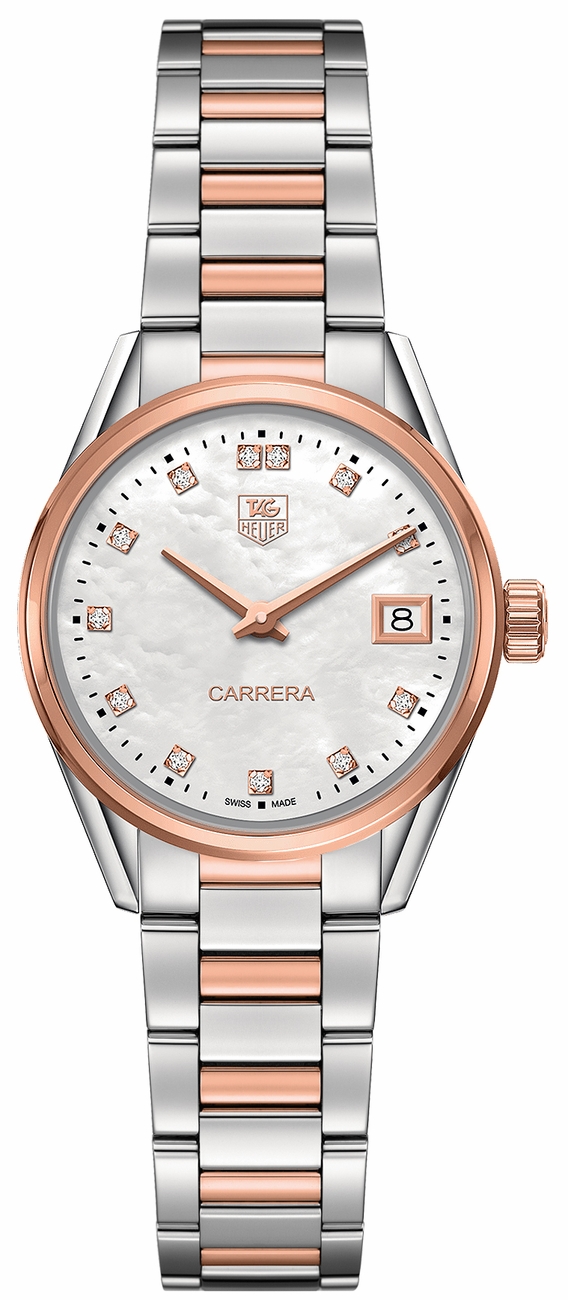 Tag Heuer Carrera Watches Ladies Mother of Pearl White Dial Set with Diamonds Battery Operated Quartz WAR1352.BD0774 Watch