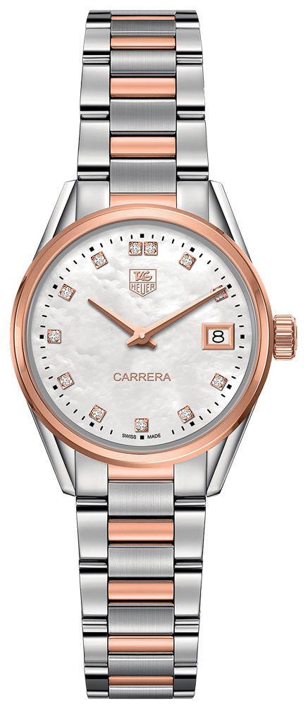 Tag Heuer Carrera Watches Ladies Mother of Pearl White Dial Set with Diamonds Battery Operated Quartz WAR1352.BD0779 Watch