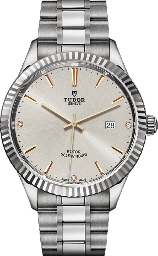 Tudor Classic Line Watches Mens Lacquered Silver Dial Set with Diamonds Self winding Automatic M12710-0011 Watch
