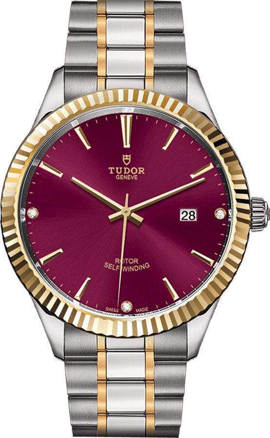 Tudor Classic Line Watches Mens Lacquered Burgundy Red Dial Set with Diamonds Self winding Automatic M12713-0015 Watch